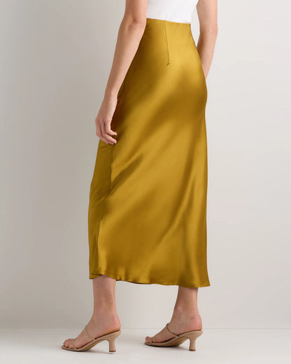 100% Washable Silk Maxi Skirt - XS / Champagne