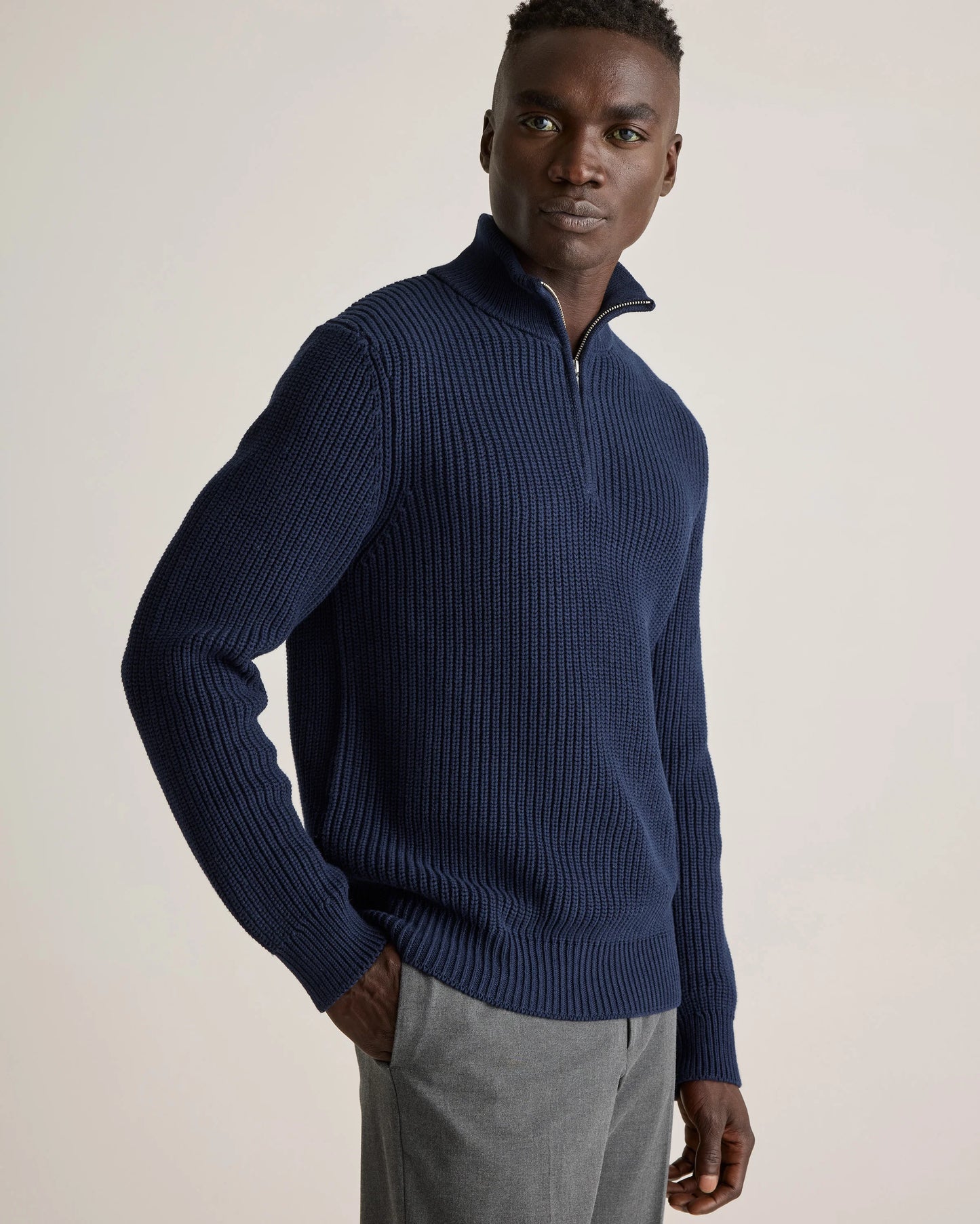 100% Organic Cotton Fisherman Quarter-Zip Sweater - S / Big Sur Green