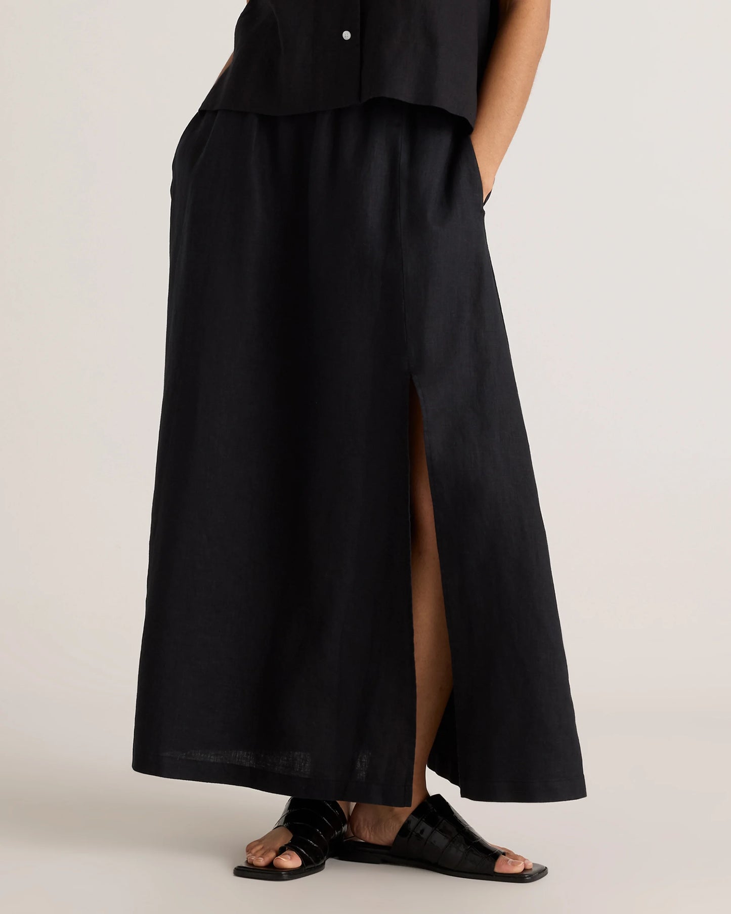 100% European Linen Maxi Skirt - XS / Classic Mini Gingham