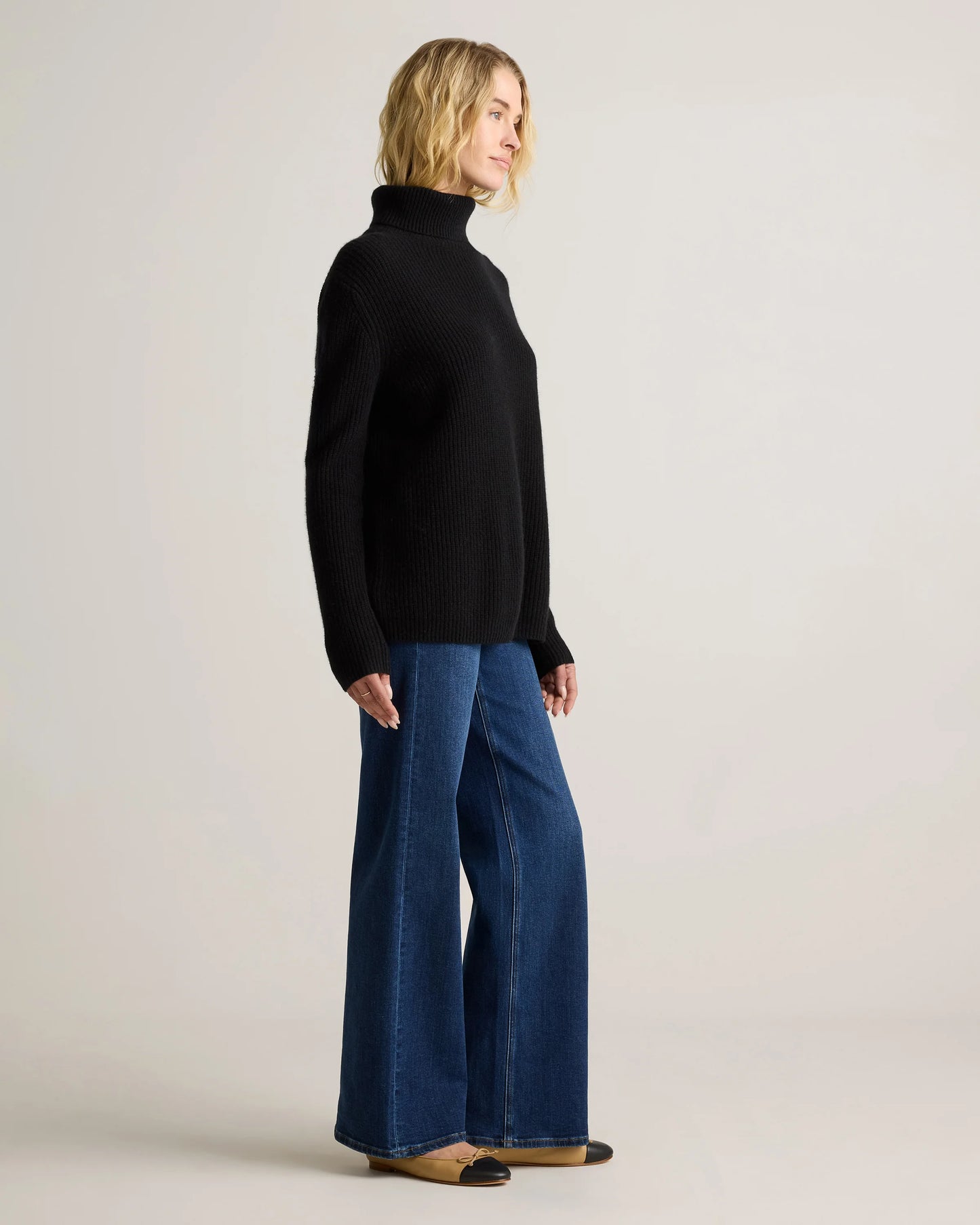 Mongolian Cashmere Fisherman Turtleneck Sweater - XS / Black