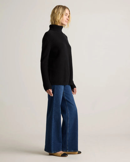 Mongolian Cashmere Fisherman Turtleneck Sweater - XS / Black