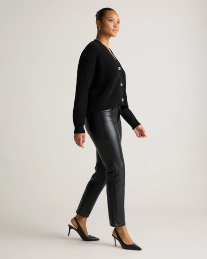 Vegan Leather Straight Leg Pants - 0 / Espresso