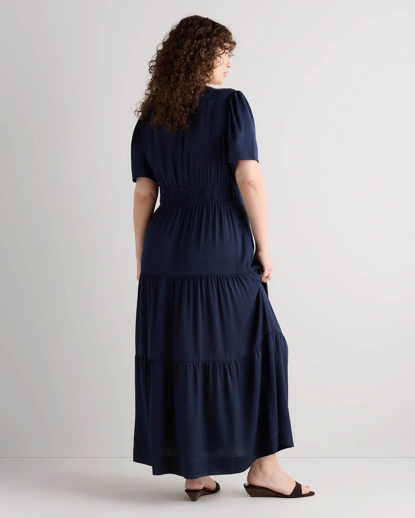 Washable Stretch Silk Tiered Maxi Dress - 1X / Navy