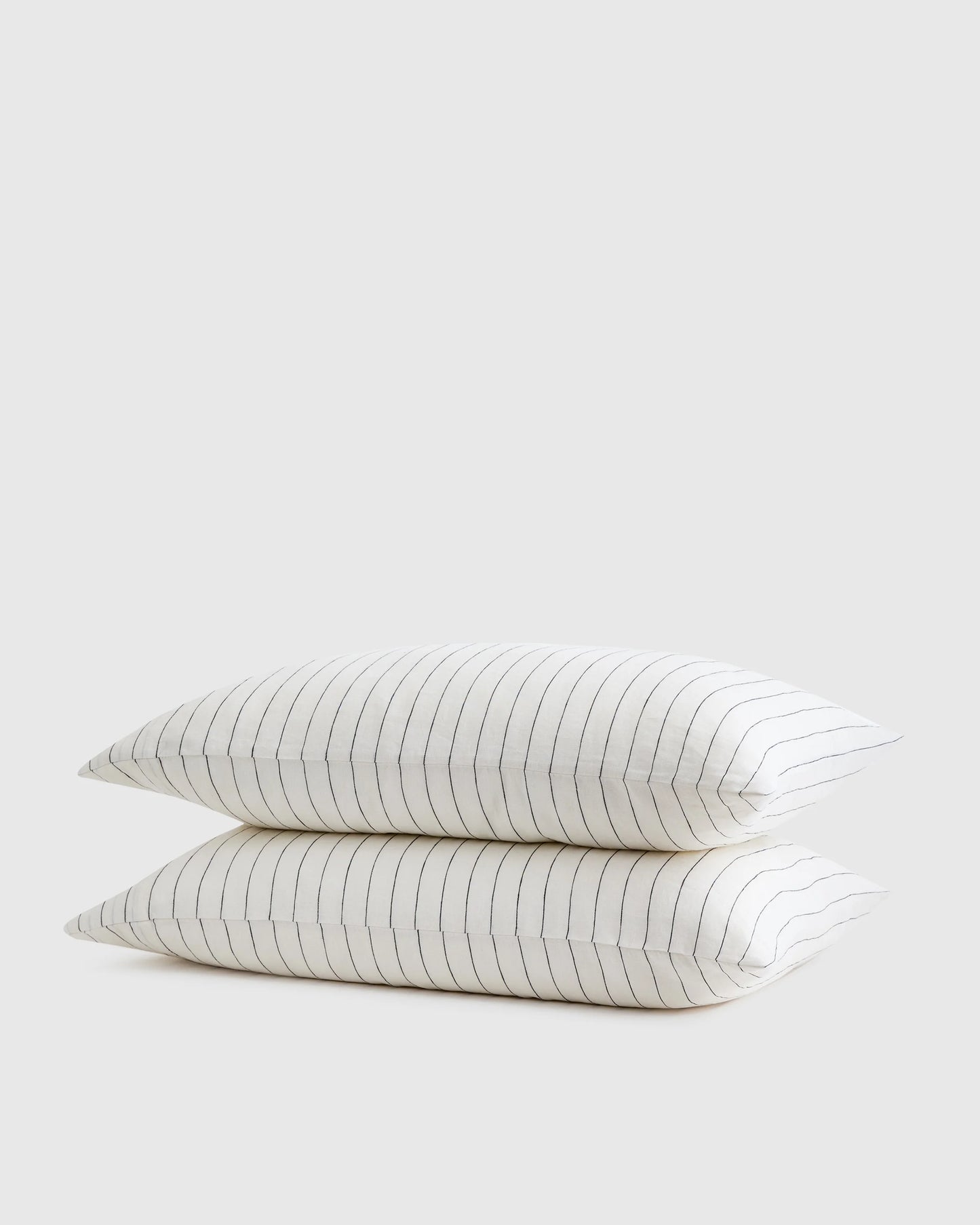 European Linen Stripe Pillowcases Set - Standard / Willowleaf/White Stripe
