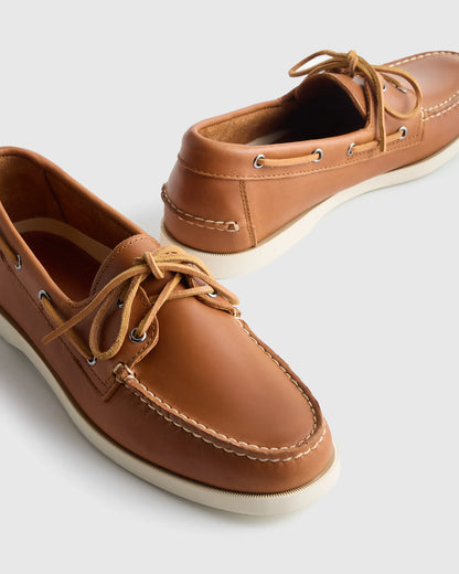 Water Resistant Leather Boat Shoe - 7 / Brunette