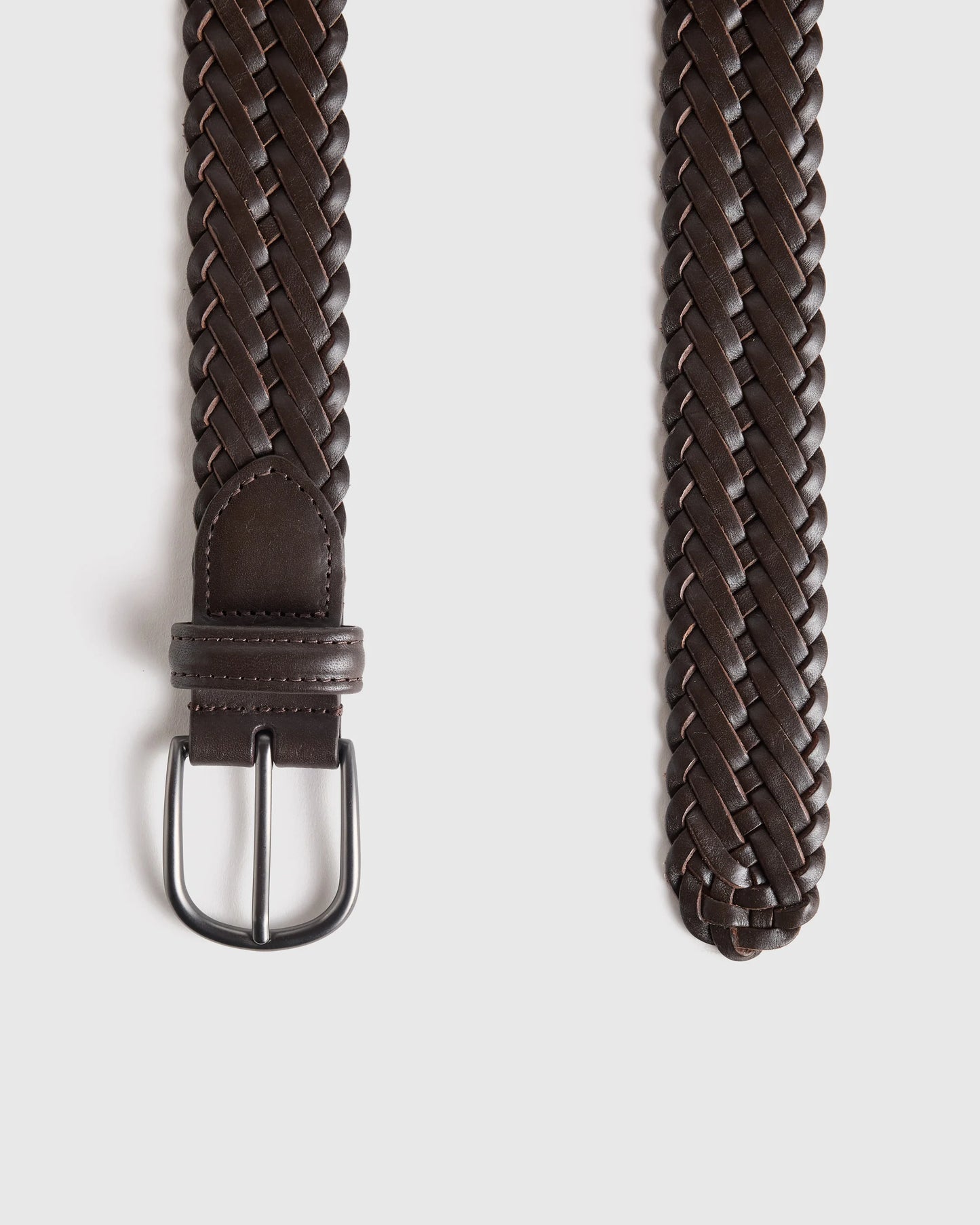 Jack Italian Leather Woven Belt - 30 / Hickory
