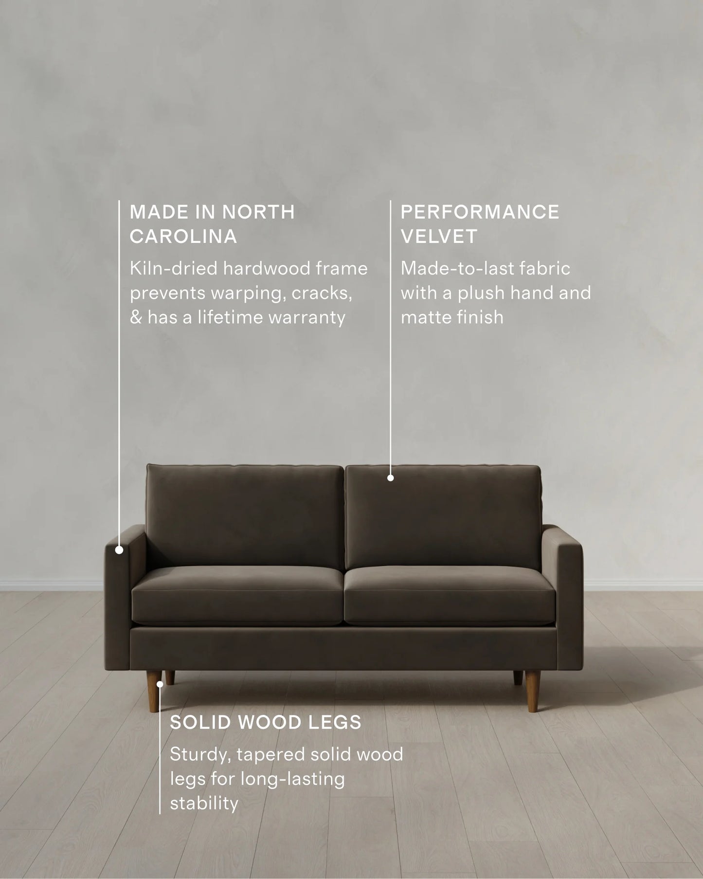Atlas Midcentury Sofa in Performance Velvet - 6ft / Ivory