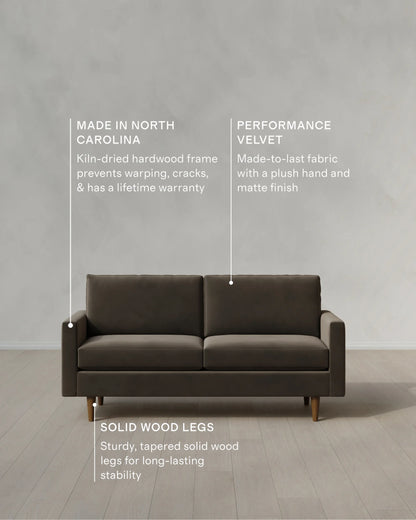 Atlas Midcentury Sofa in Performance Velvet - 6ft / Ivory