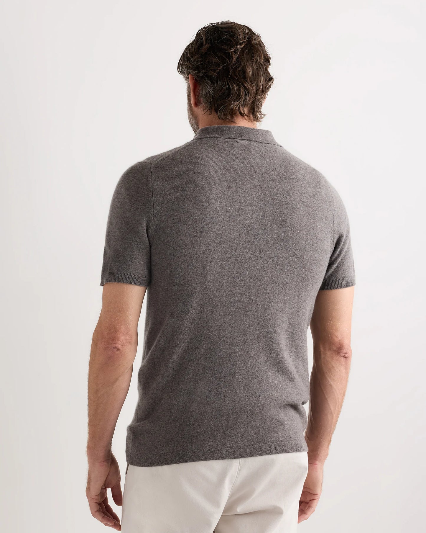 100% Mongolian Cashmere Short Sleeve Polo Sweater - S / Heather Storm Blue