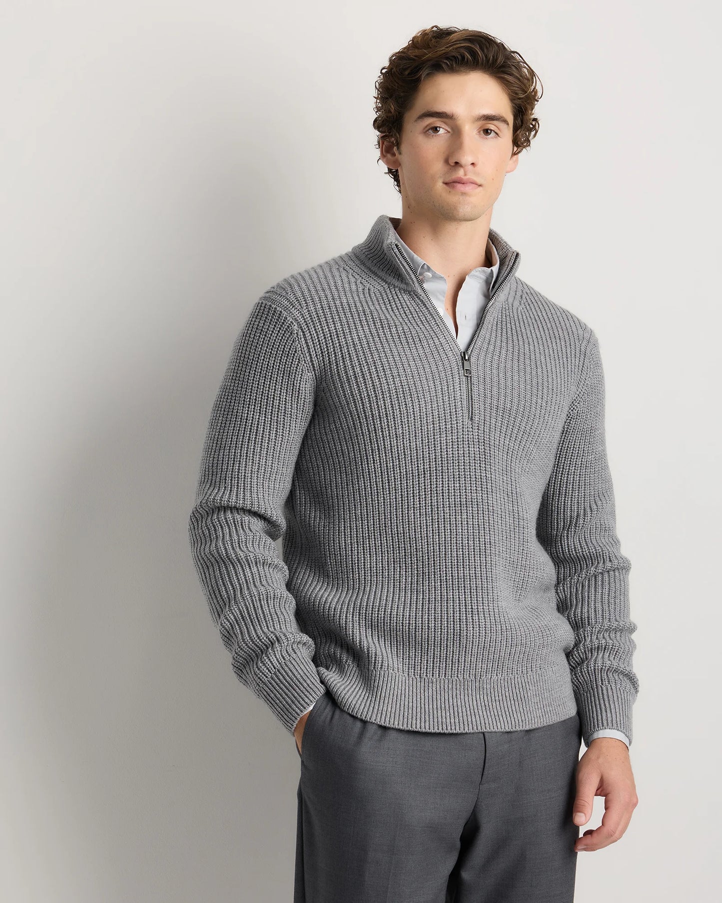 Australian Merino Wool Half Zip Sweater - S / Heather Bone
