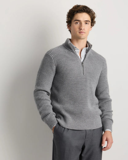 Australian Merino Wool Half Zip Sweater - S / Heather Bone