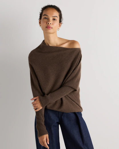100% Mongolian Cashmere Asymmetric Draped Sweater - XS / Brown