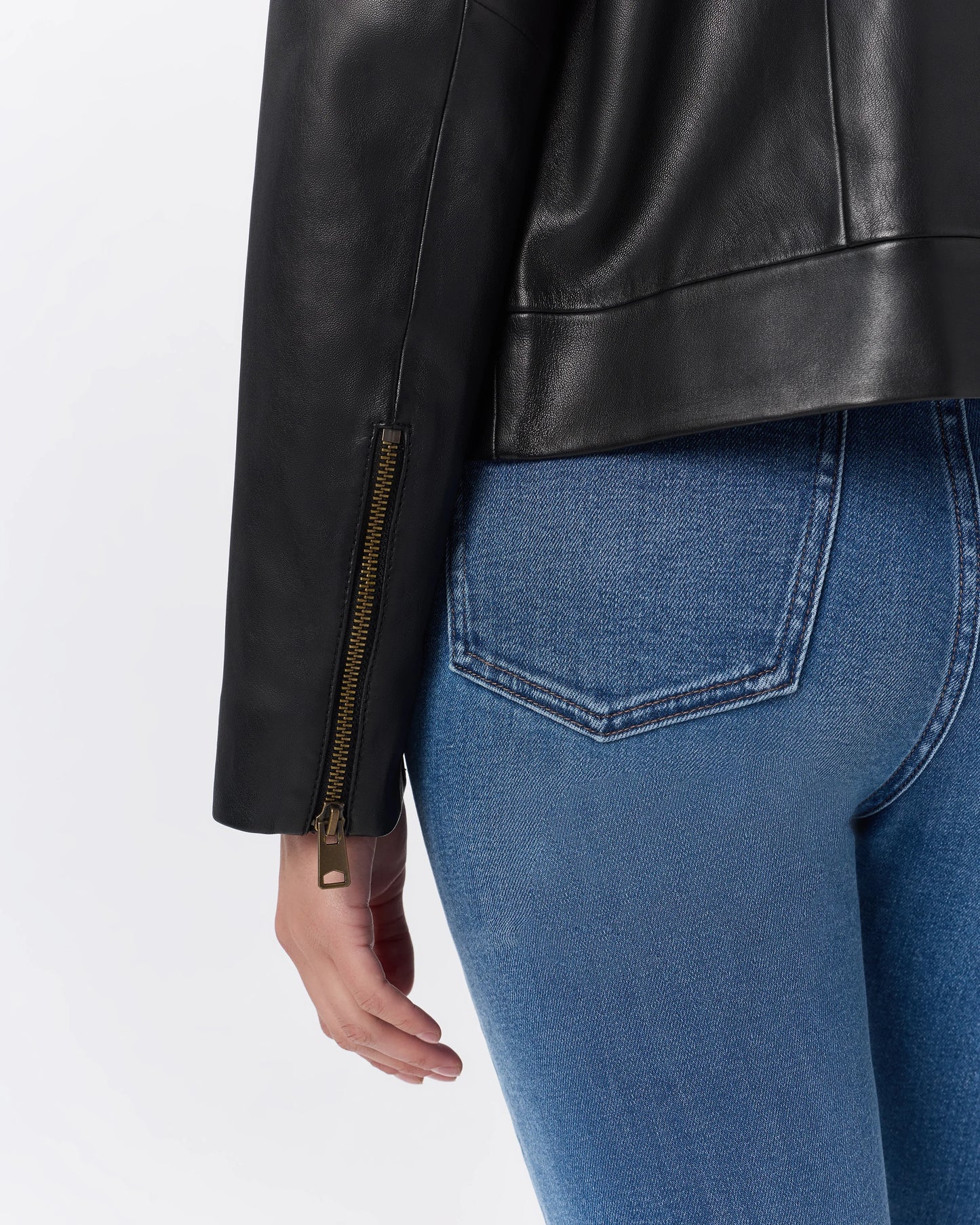 100% Leather Cropped Zip-Front Jacket - XS / True Black