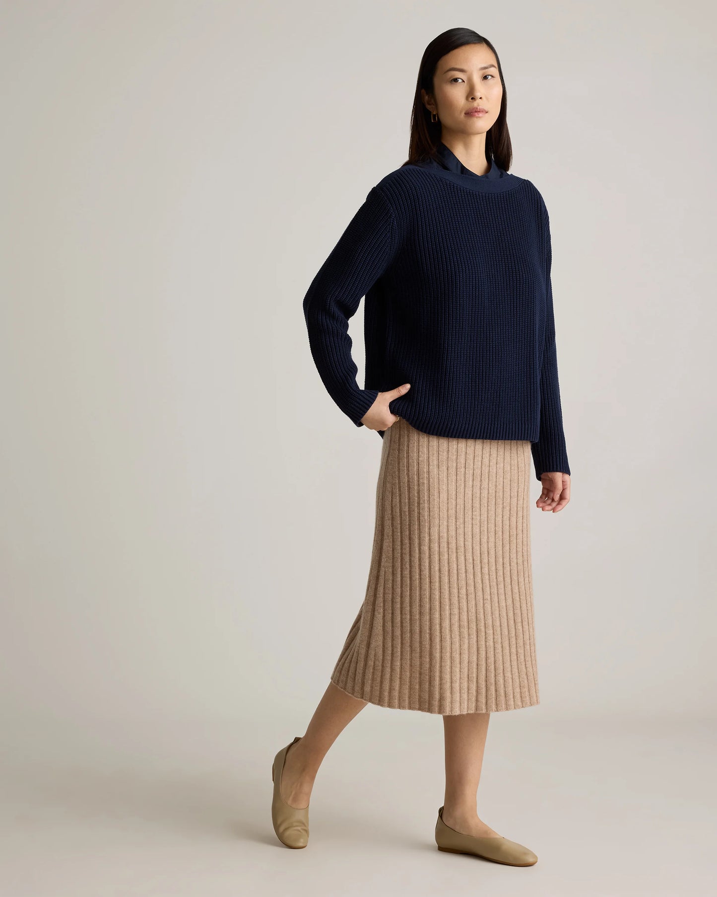 100% Organic Cotton Fisherman Boatneck Sweater - XS / Navy