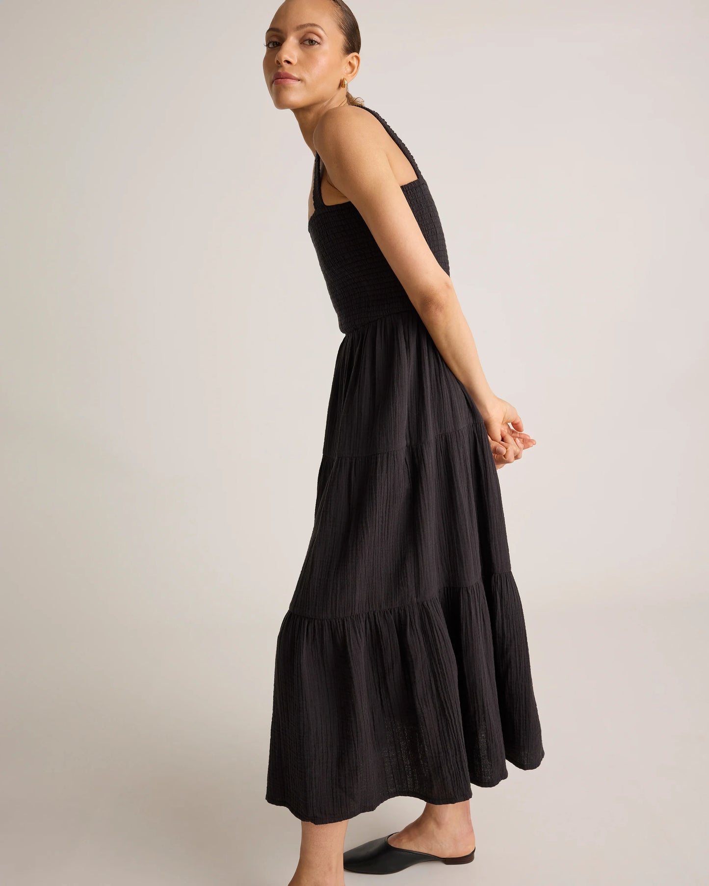 100% Organic Cotton Gauze Smocked Sleeveless Maxi Dress - XS / Blue Gingham