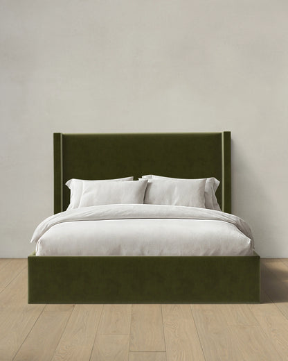 Wingback Bed in Performance Velvet - Full / Walnut