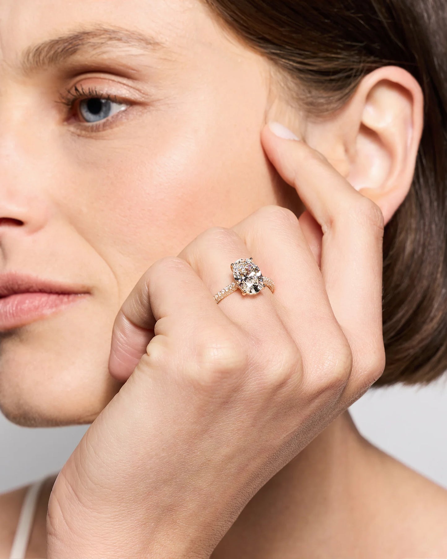 Lab Grown Diamond Oval Pave Cathedral Engagement Ring - 3ct - 4 / Yellow Gold