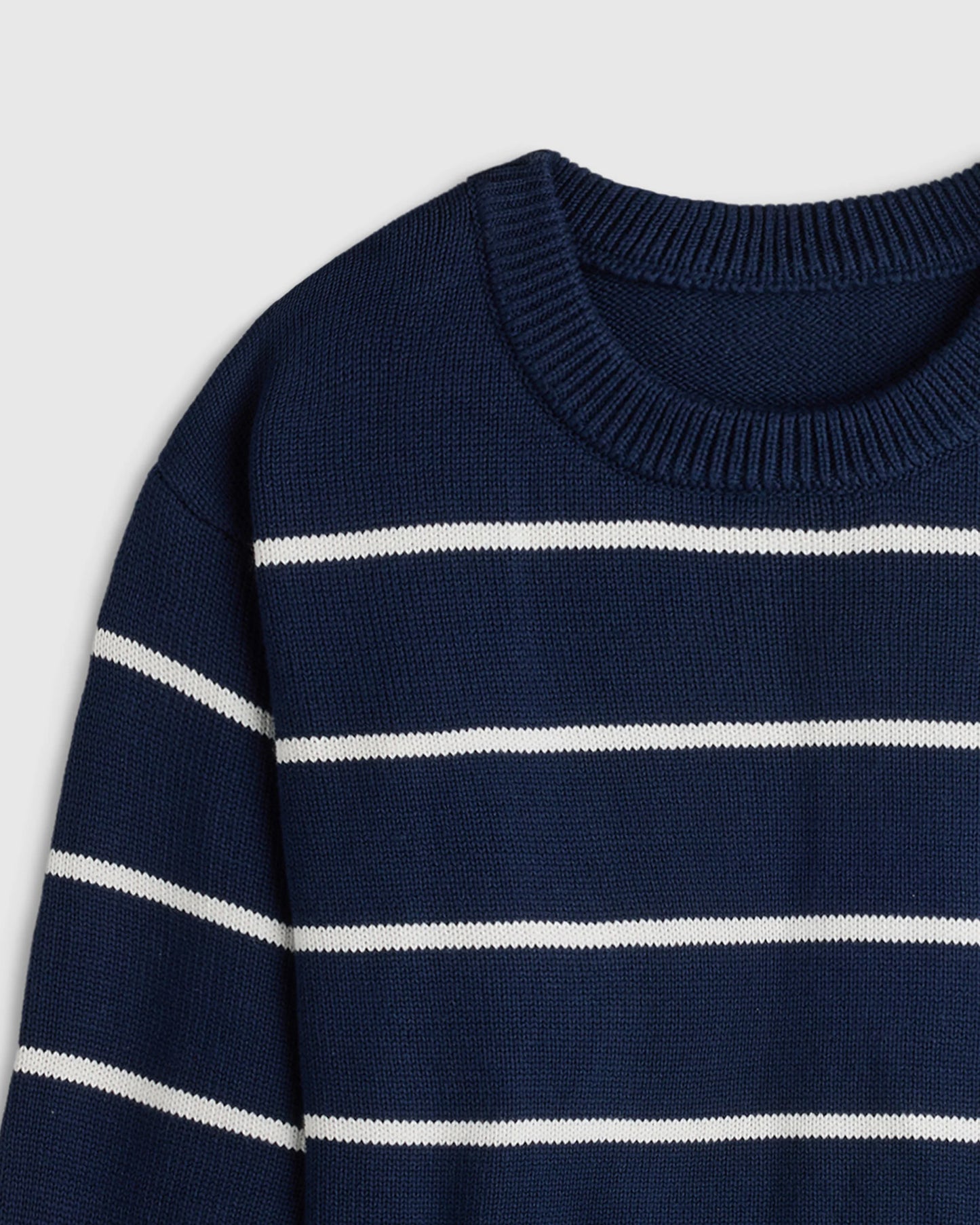 100% Organic Cotton Crewneck Sweater - 6 / Navy/White