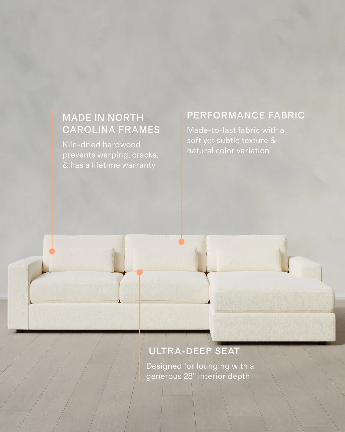 Ashford Deep Seat Chaise Sectional in Performance Chenille Linen Blend - 119" Right Arm / Ink