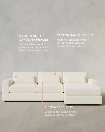 Ashford Deep Seat Chaise Sectional in Performance Chenille Linen Blend - 119" Right Arm / Ink