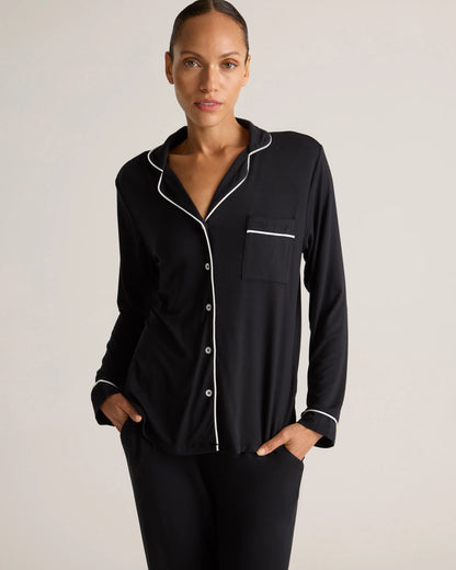 Bamboo Jersey Long Sleeve Pajama Set - XS / True Black