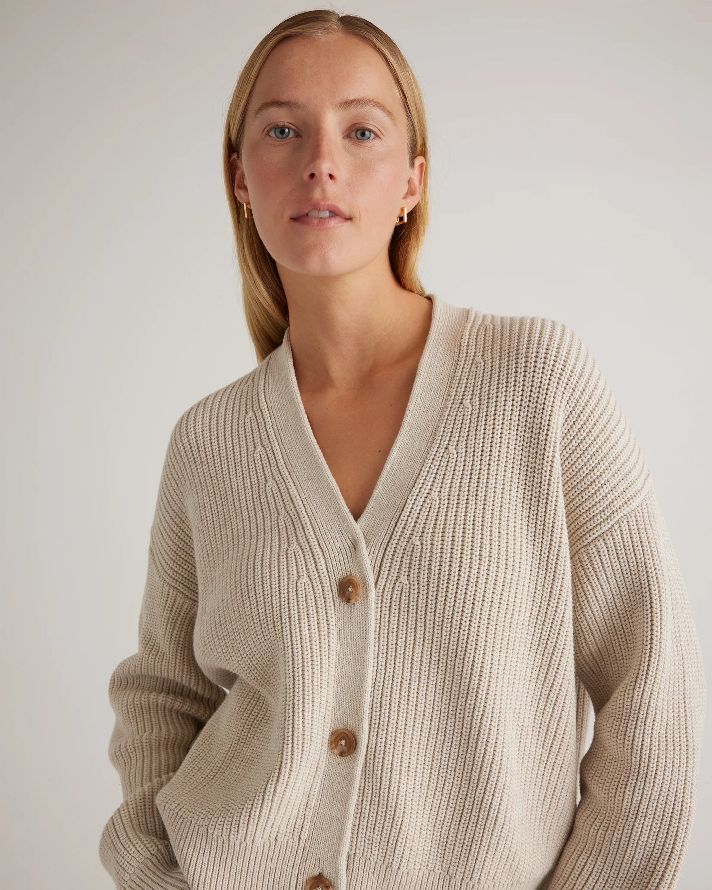 100% Organic Cotton Fisherman Boxy Cropped Cardigan - XS / Sapphire Blue