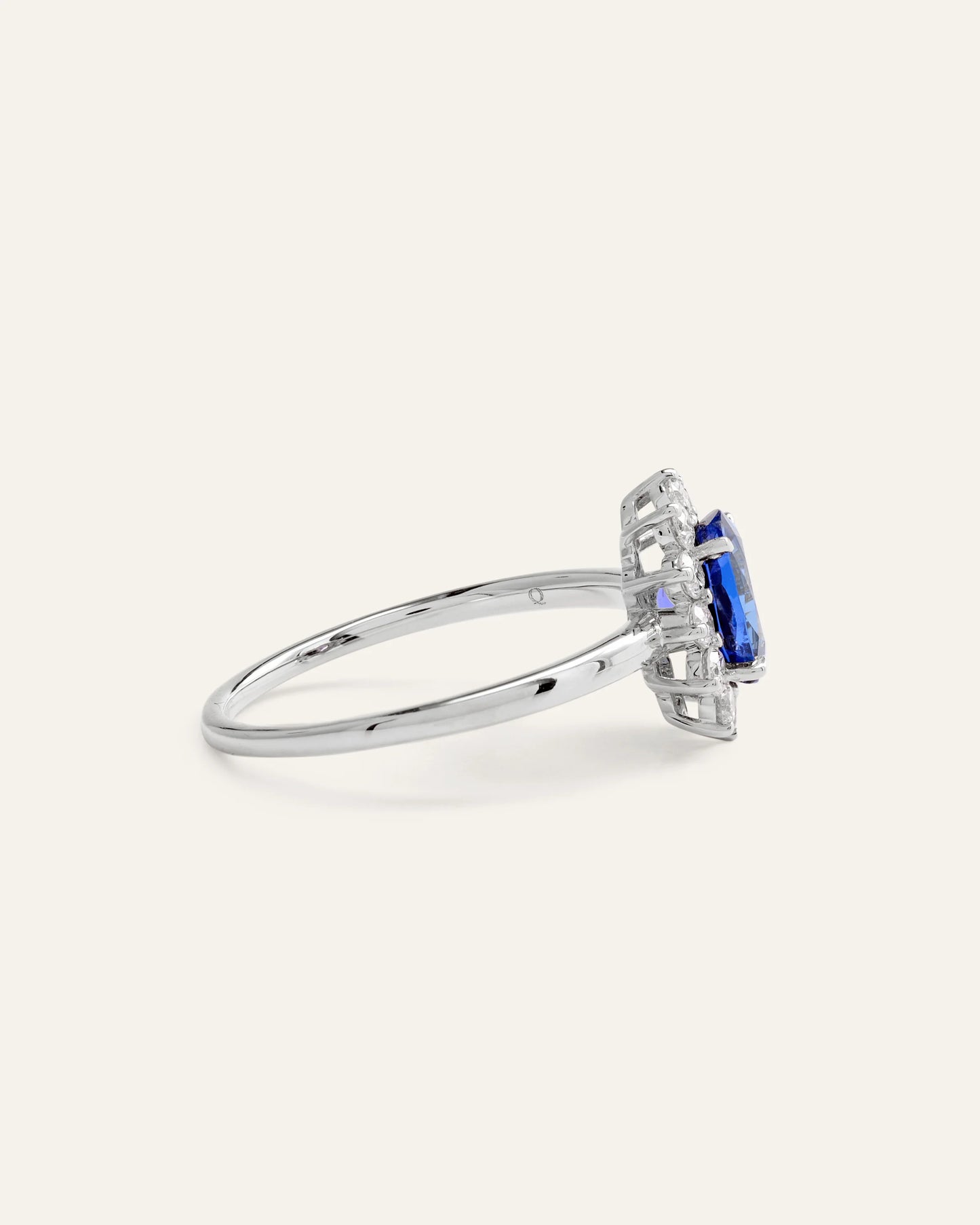 14K Gold Lab Grown Diamond and Blue Sapphire Halo Ring - 4 / Yellow Gold