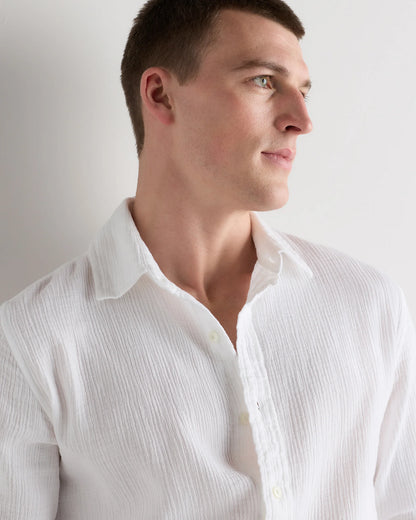 100% Organic Cotton Gauze Long Sleeve Shirt - S / White