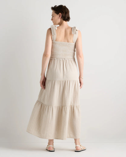 100% Organic Cotton Gauze Smocked Sleeveless Midi Dress - XS / Khaki Gingham