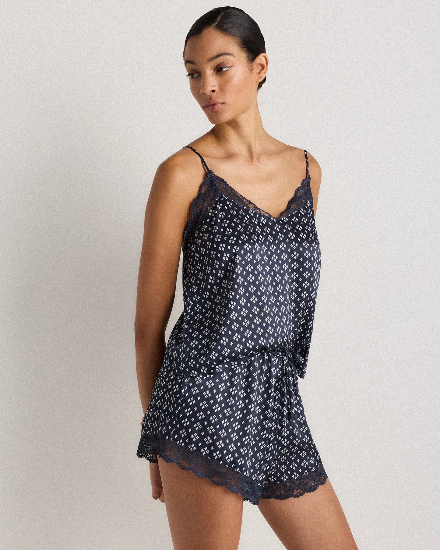 100% Washable Silk Satin Lace Pajama Shorts - XS / Black