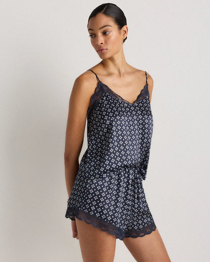 100% Washable Silk Satin Lace Pajama Shorts - XS / Black