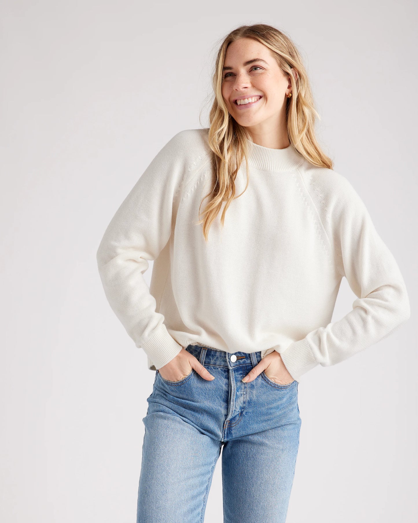 100% Organic Cotton Mock Neck Sweater - XS / Ivory