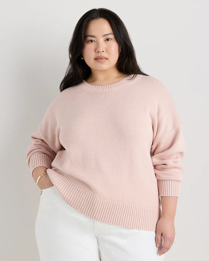 100% Organic Cotton Boyfriend Crew Sweater - 1X / Shell Pink