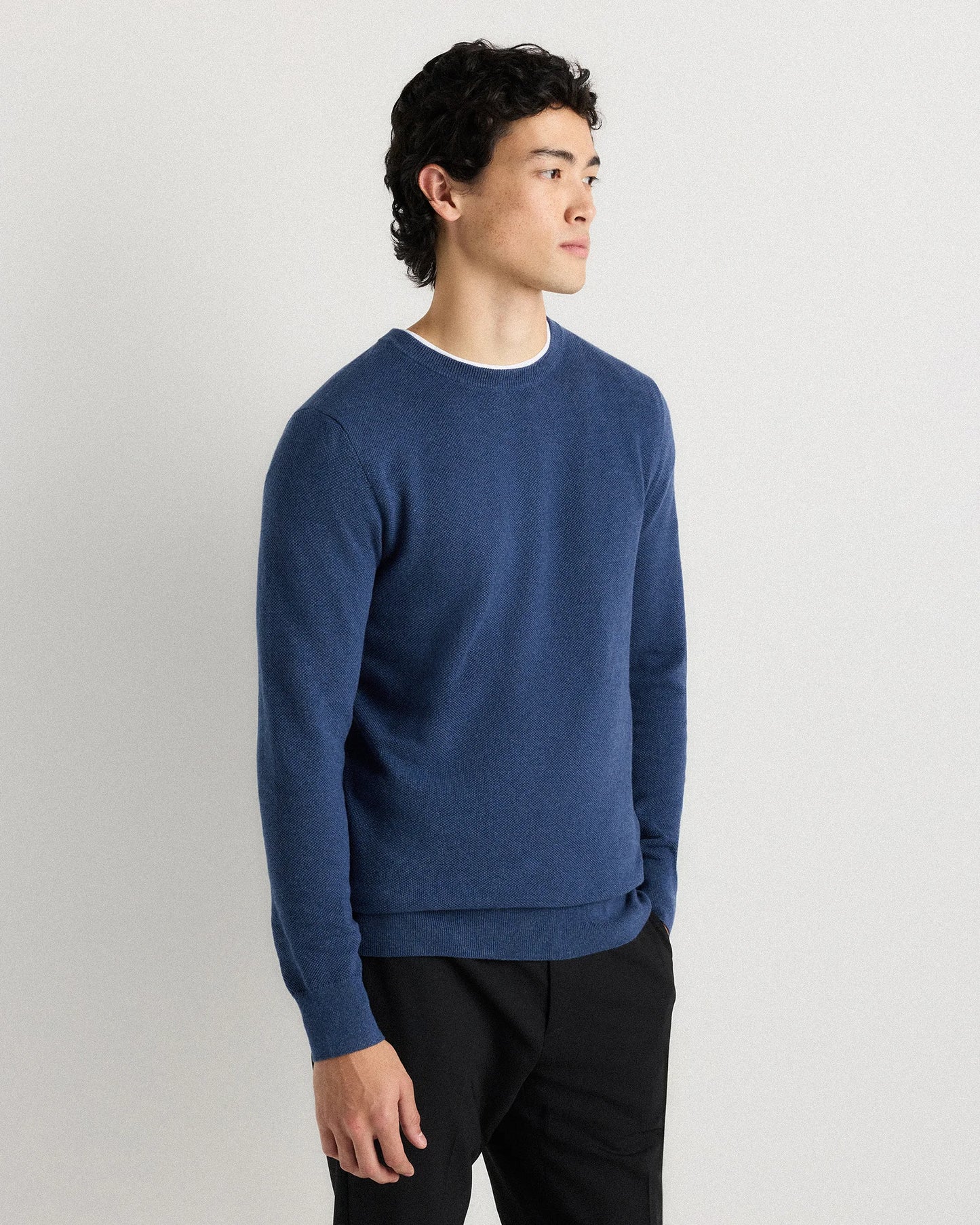 100% Organic Cotton Pique Crewneck Sweater - S / Moonstone Blue