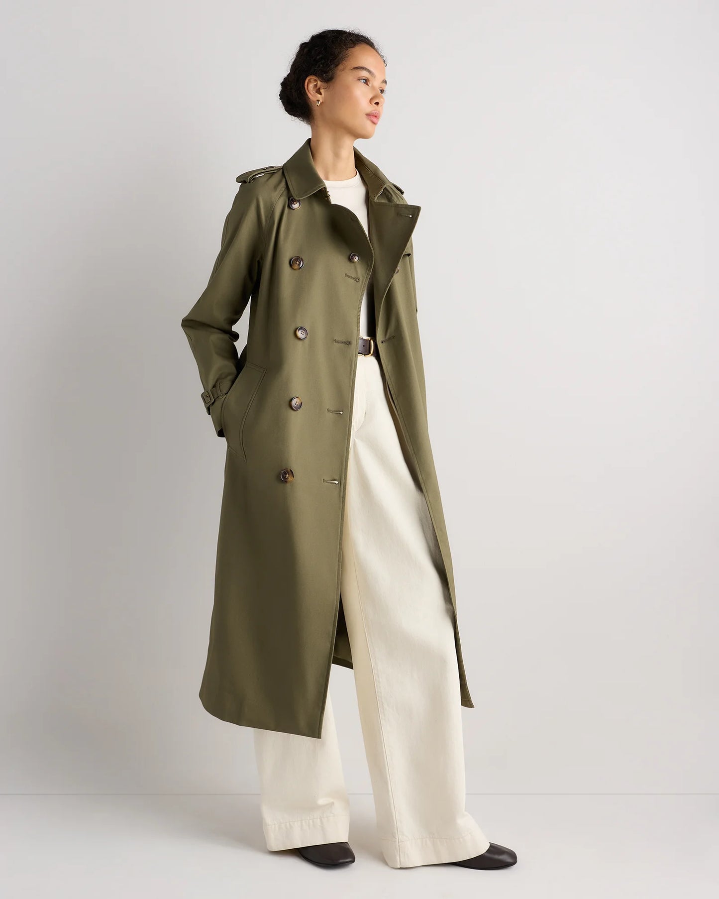 Comfort Stretch Long Trench Coat - XS / Dark Khaki
