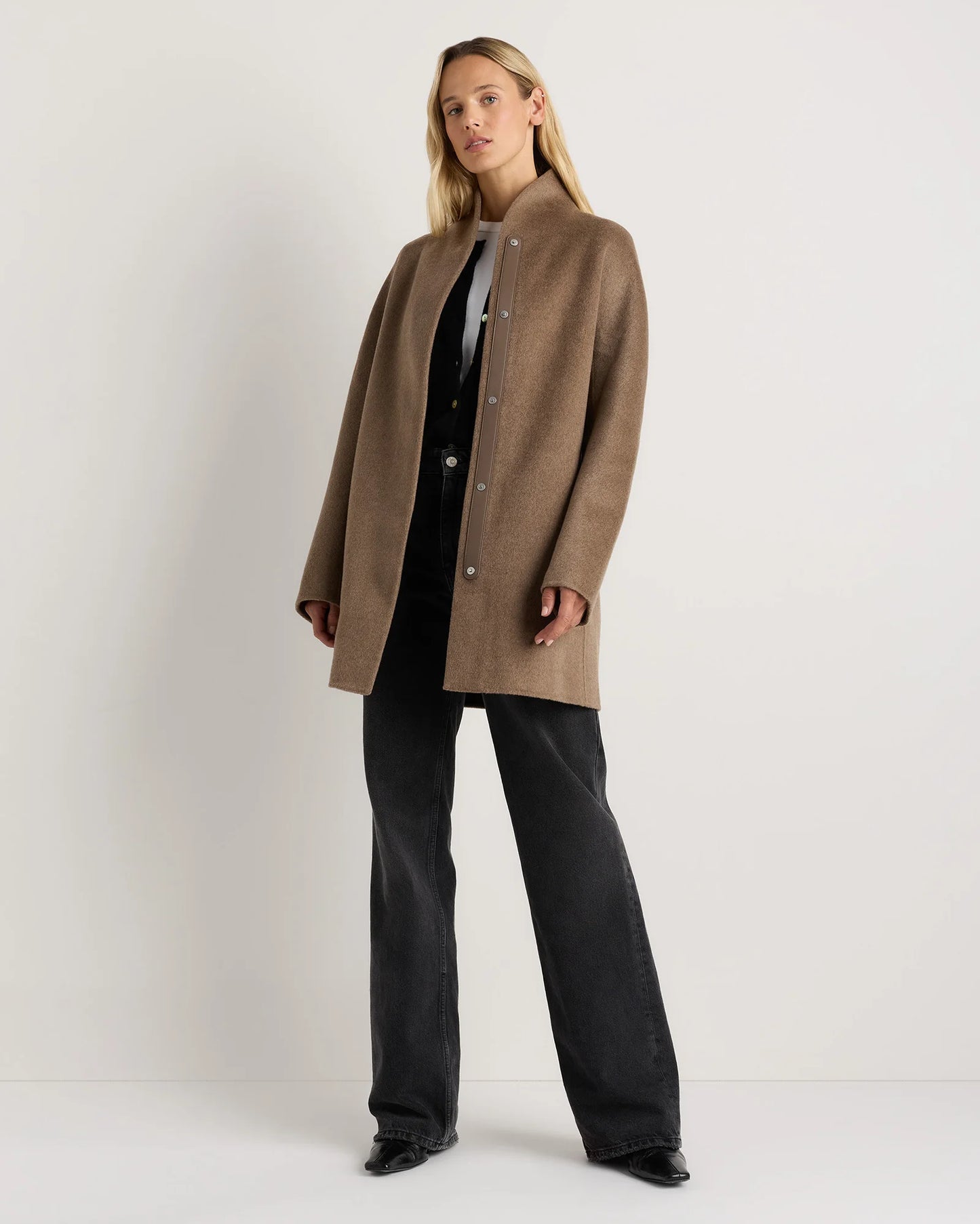 100% Mongolian Cashmere Double-Faced Cocoon Coat - XS / Black