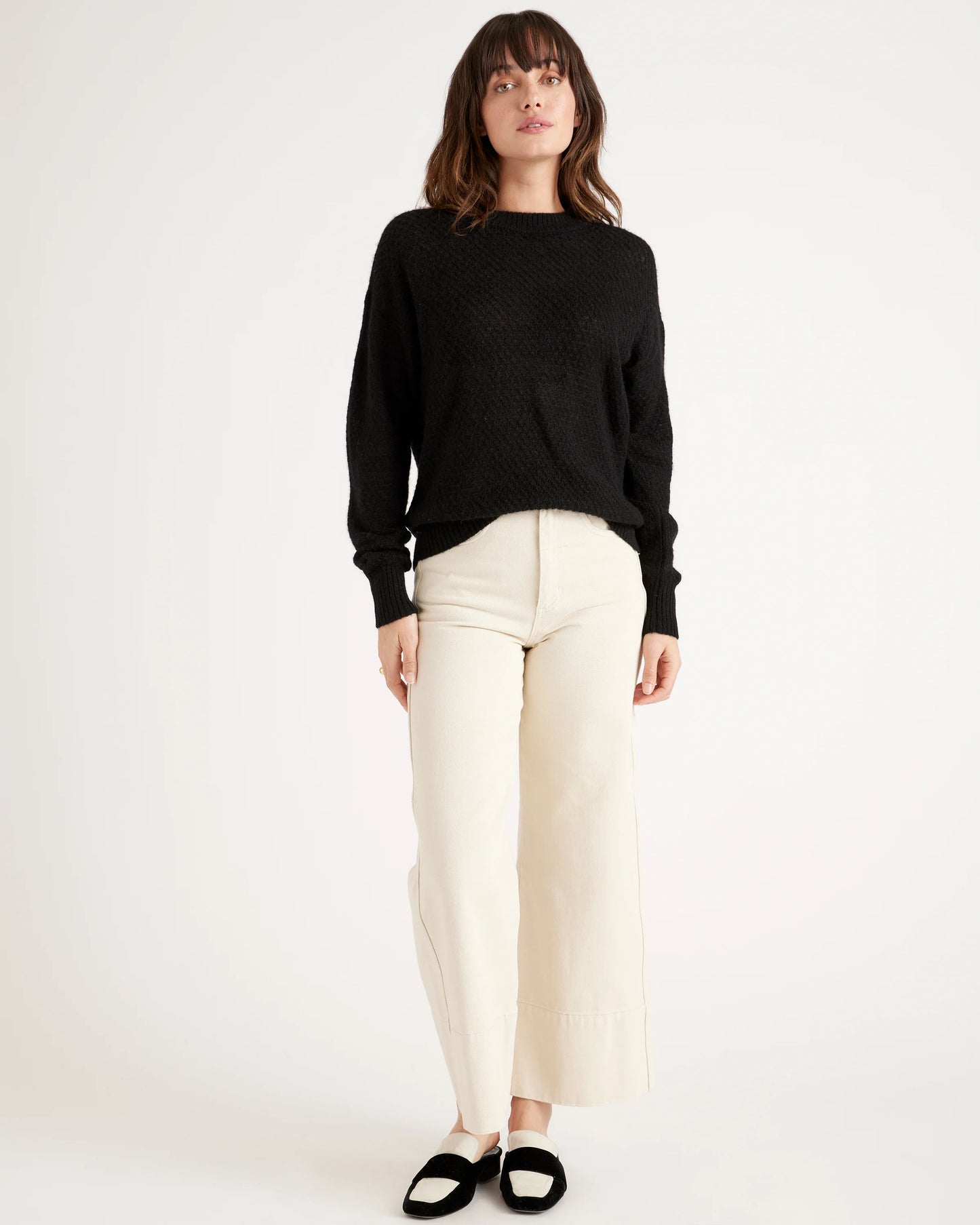 Baby Alpaca-Wool Diamond Stitch Crew - XS / Charcoal