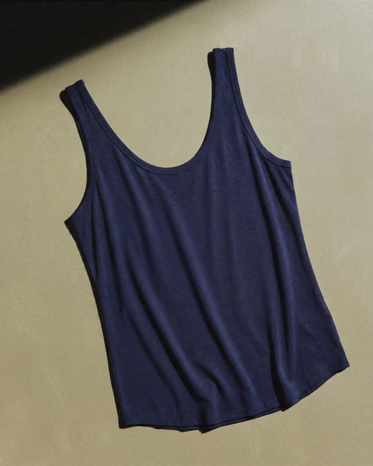 Cotton Modal Double Scoop Neck Tank - XS / Navy