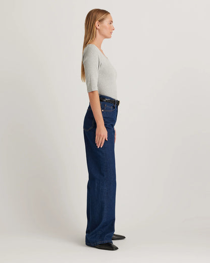 Organic Cotton Micro-Rib Elbow Sleeve Tee - XS / Moonstone Blue