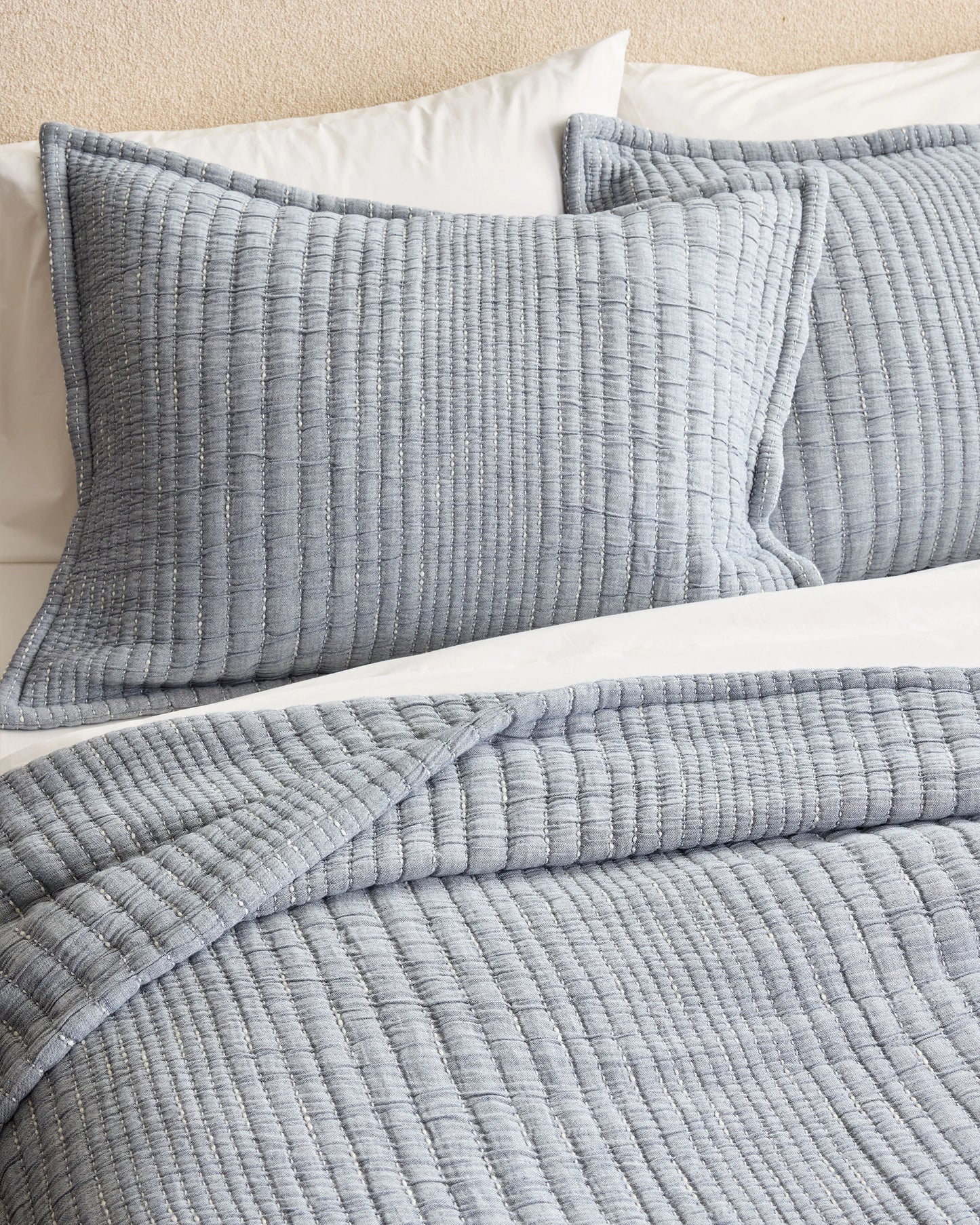 Organic Cotton Channel Stitch Coverlet Set - Twin / Coral Pink