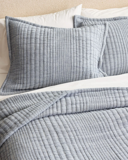 Organic Cotton Channel Stitch Coverlet Set - Twin / Coral Pink