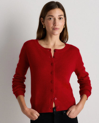Mongolian Cashmere Cropped Crew Cardigan - XS / Heather Vintage Pink / Brown Variegated Stripe