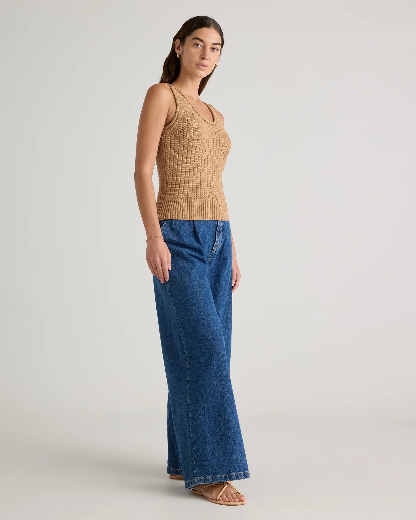 100% Organic Cotton Waffle Cropped Sweater Tank - XS / Heather Dove Grey