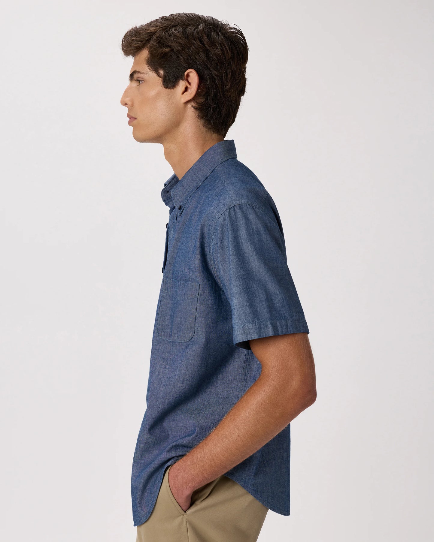 100% Organic Chambray Short Sleeve Shirt - S / Light Chambray