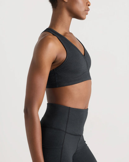 Ultra-Soft V-Neck Racerback Bra - XS / Heather Black
