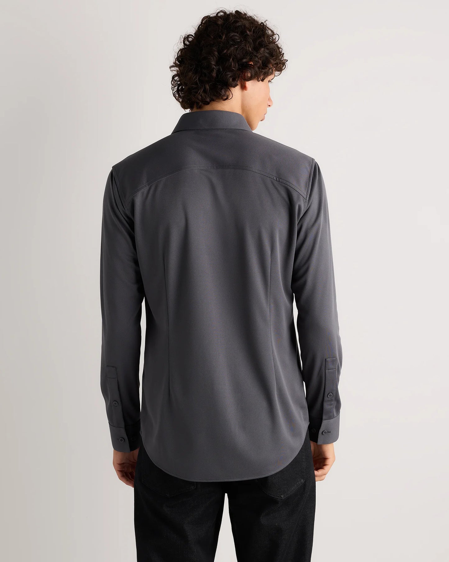 Commuter Stretch Pique Long Sleeve Button Down - XS / Dark Coal