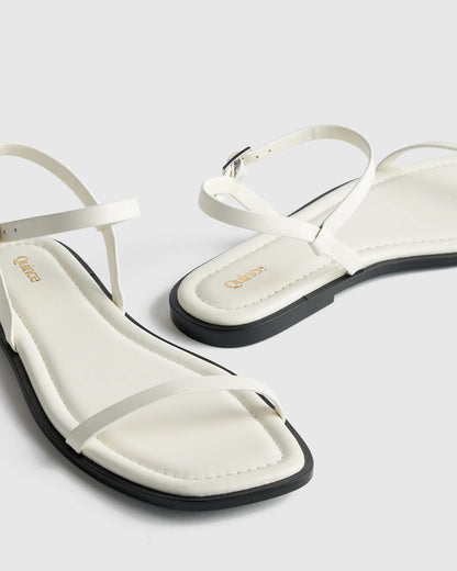 Italian Leather Ankle Strap Flat Sandal - 5 / Black