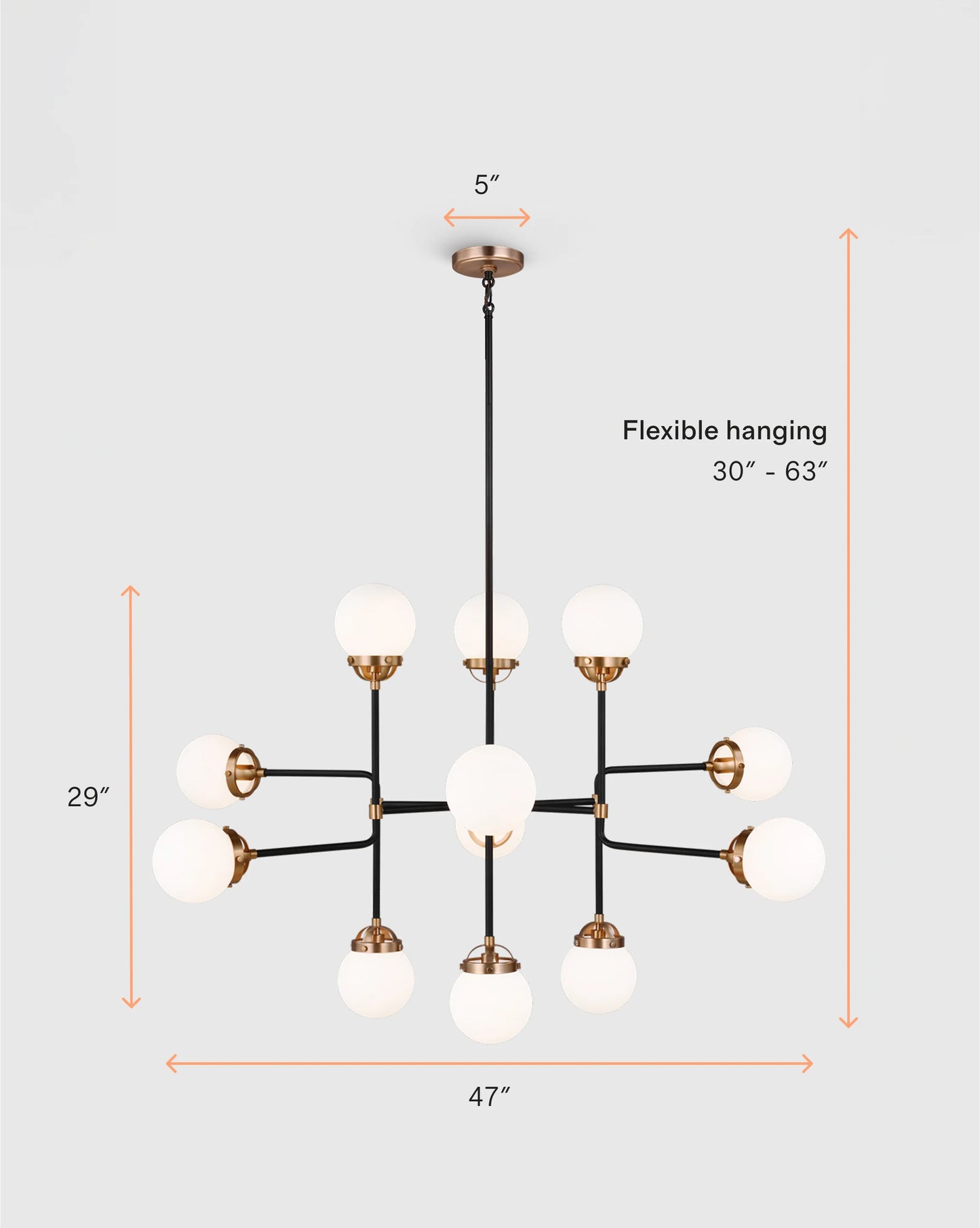 Multi Globe Steel Chandelier - 12 Light / Black