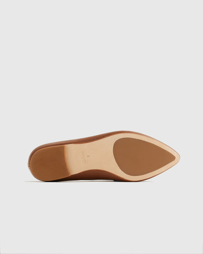 Italian Leather Pointed Bow Flat - 5 / Shell Pink