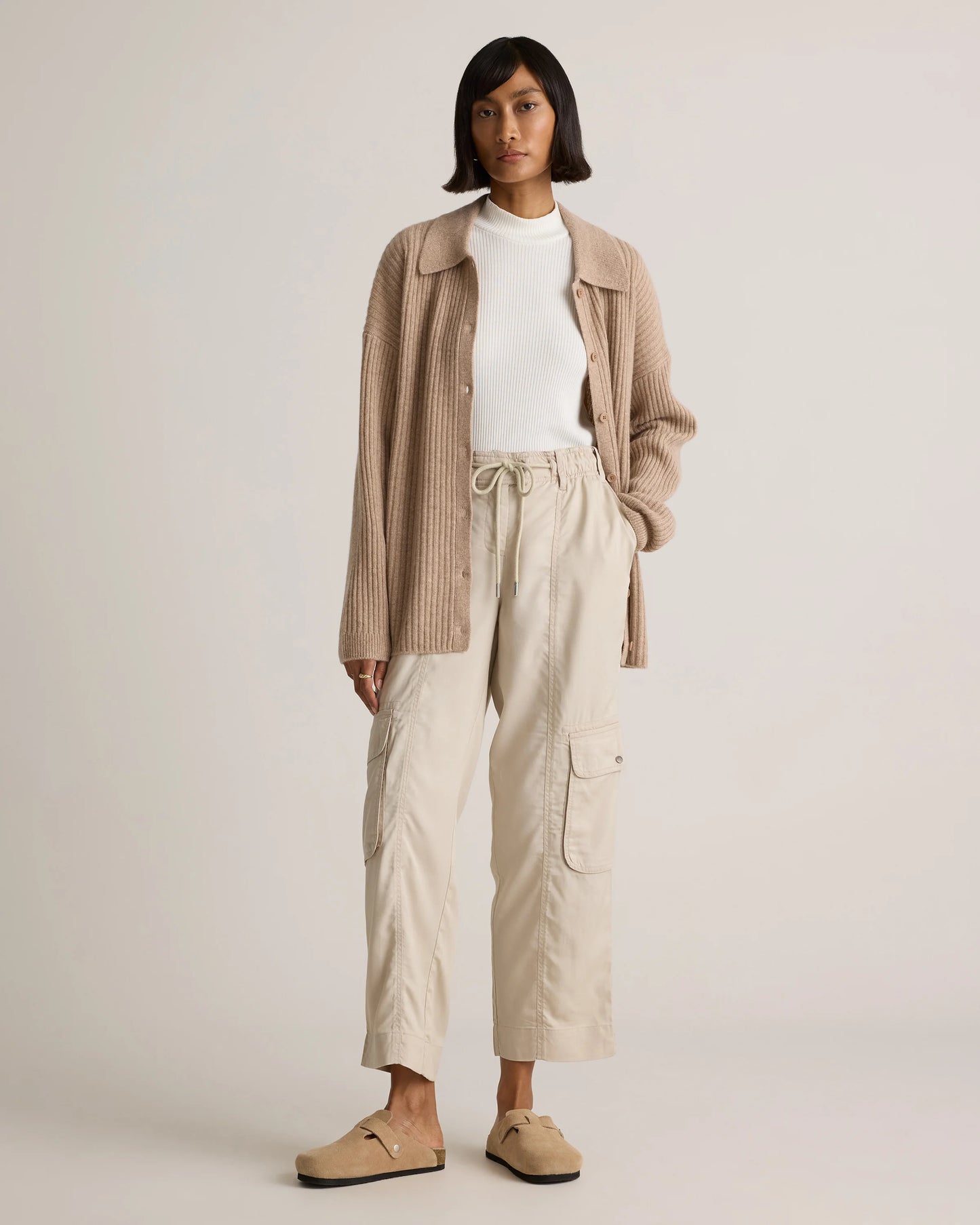 Vintage Wash Tencel Drawstring Cargo Pants - XS / Olive